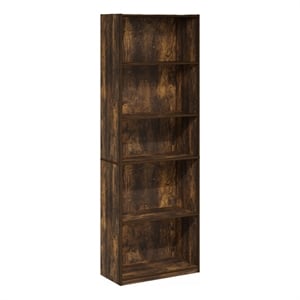 Pemberly Row 5-Tier Bookcase in Bookshelf with Adjustable Shelves in Amber Pine