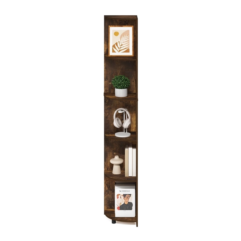 Pemberly Row 5-Tier Corner Shelf Bookcase in Bookshelf in Amber Pine
