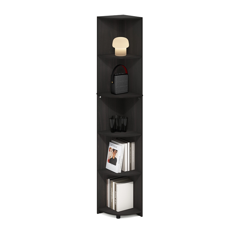 Pemberly Row 5-Tier Corner Shelf Bookcase in Bookshelf in Espresso
