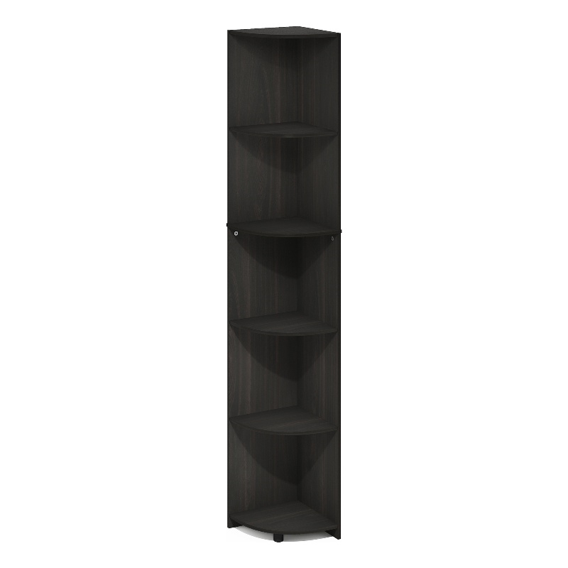 Pemberly Row 5-Tier Corner Shelf Bookcase in Bookshelf in Espresso