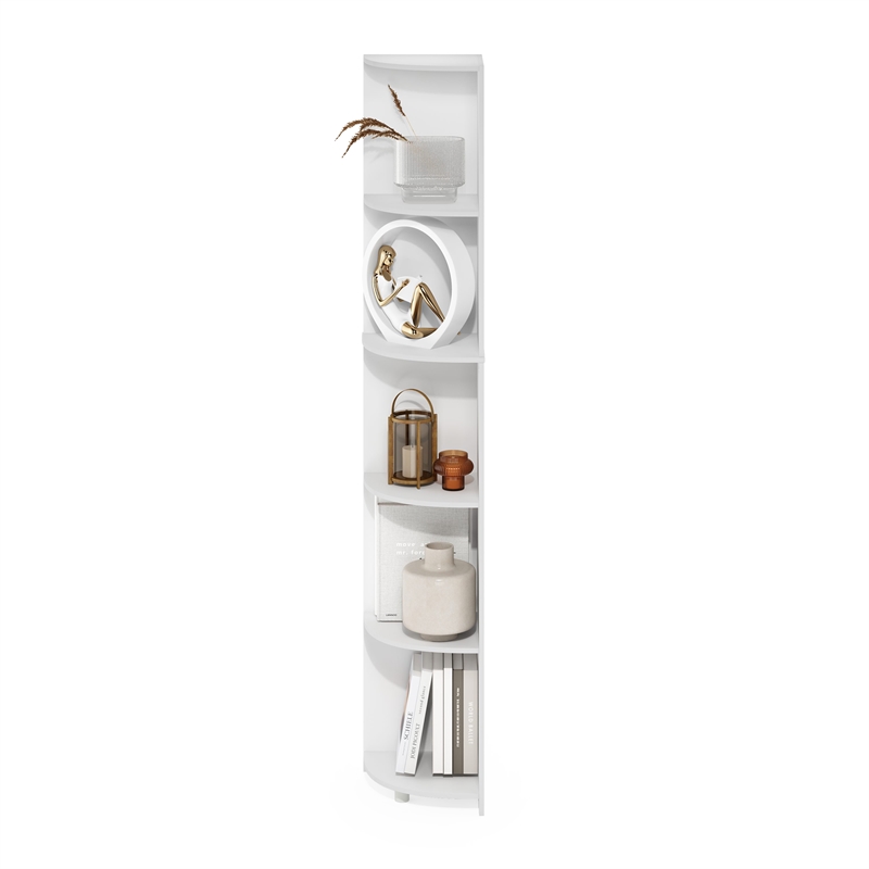Pemberly Row 5-Tier Corner Shelf Bookcase in Bookshelf in White