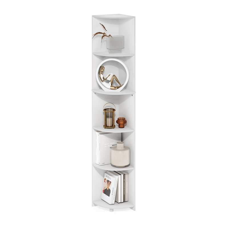 Pemberly Row 5-Tier Corner Shelf Bookcase in Bookshelf in White