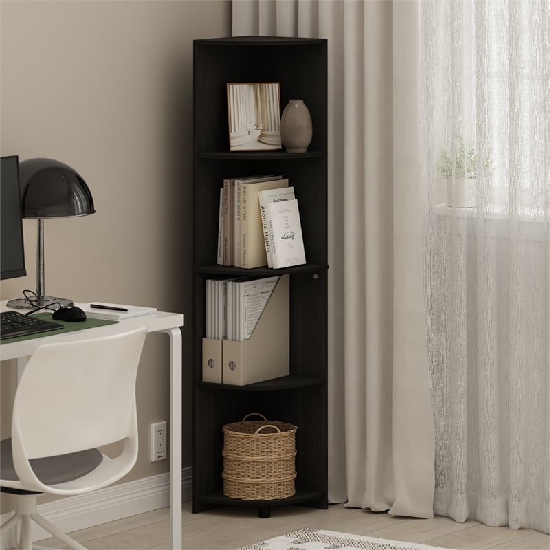 Pemberly Row 4-Tier Corner Shelf Bookcase in Bookshelf in Espresso