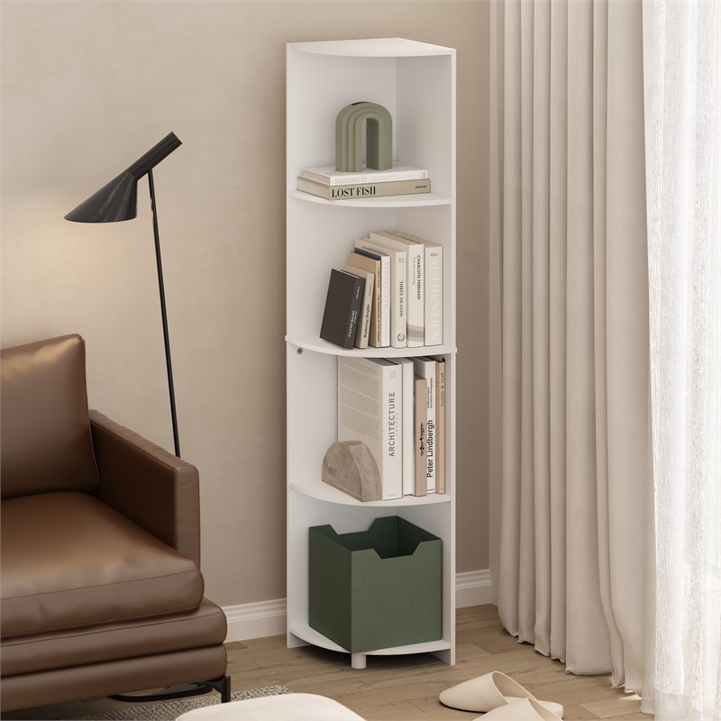 Pemberly Row 4-Tier Corner Shelf Bookcase in Bookshelf in White