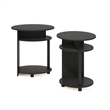 Pemberly Row Wood Simple Design Oval End Table in Walnut/Black (Set of 2)