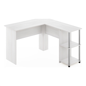 Pemberly Row L-Shape Desk with Stainless Steel Tubes in White Oak