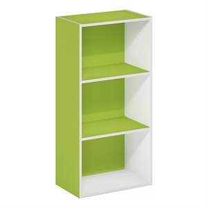 Pemberly Row Contemporary 3-Tier Open Shelf Bookcase in Green/White