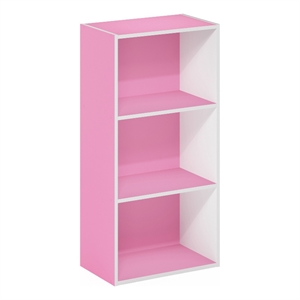 Pemberly Row Contemporary 3-Tier Open Shelf Bookcase in Pink/White