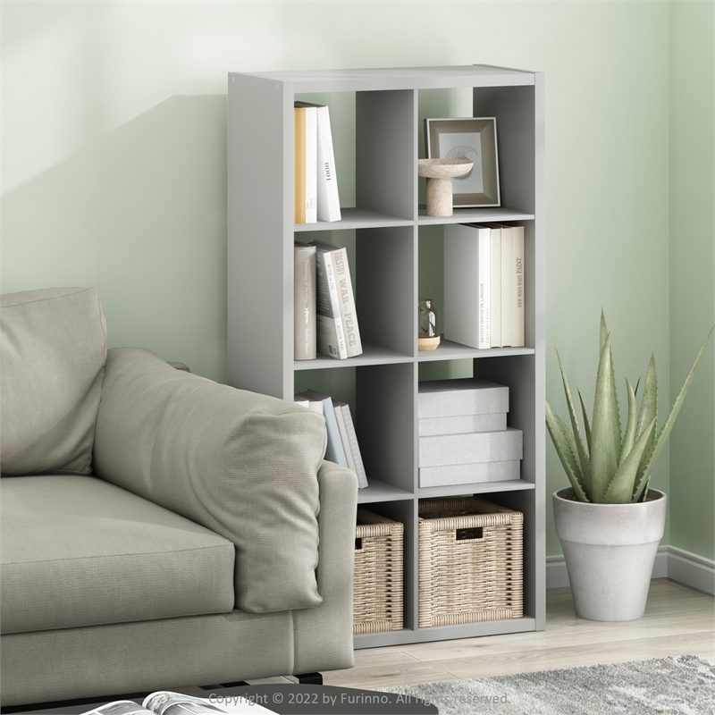 Pemberly Row Open Back Decorative Cube Storage Organizer in 8-Cube Light Gray