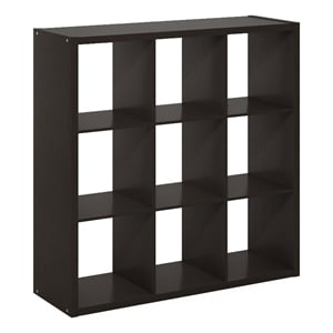 Pemberly Row Open Back Decorative Cube Storage Organizer in 9-Cube Dark Oak