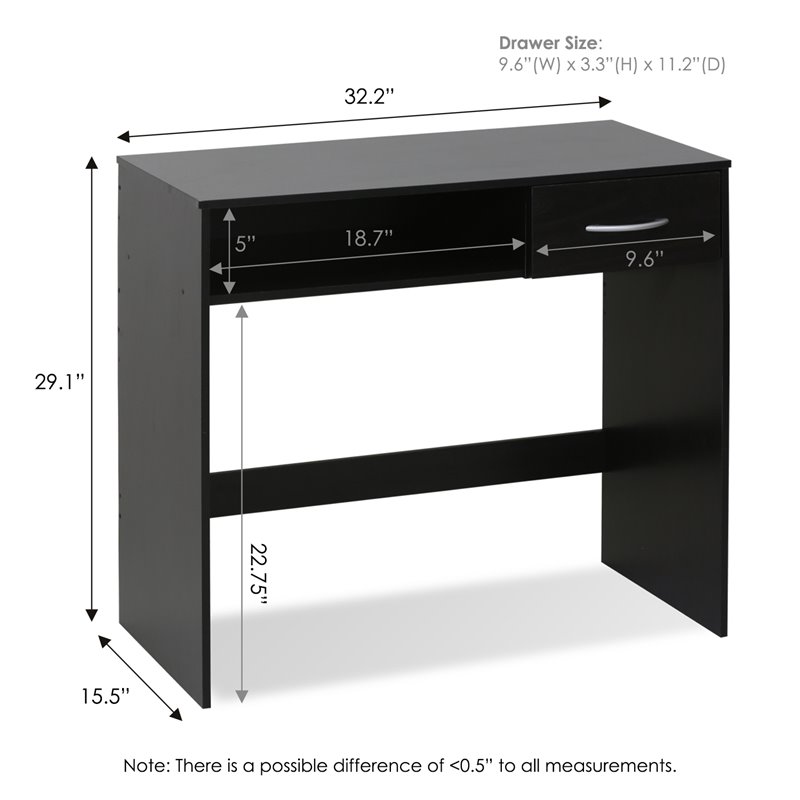 Pemberly Row Engineered Wood Computer/Study Desk with Drawer in Espresso
