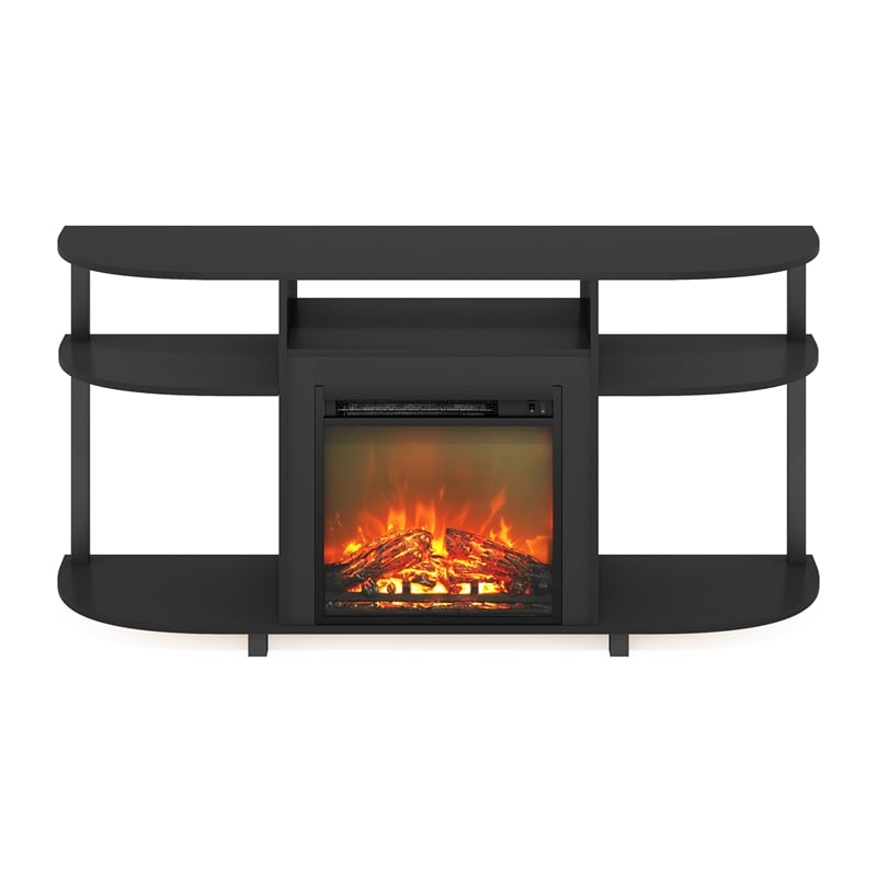 Pemberly Row Open Storage Curved Entertainment Center Stand with Americano