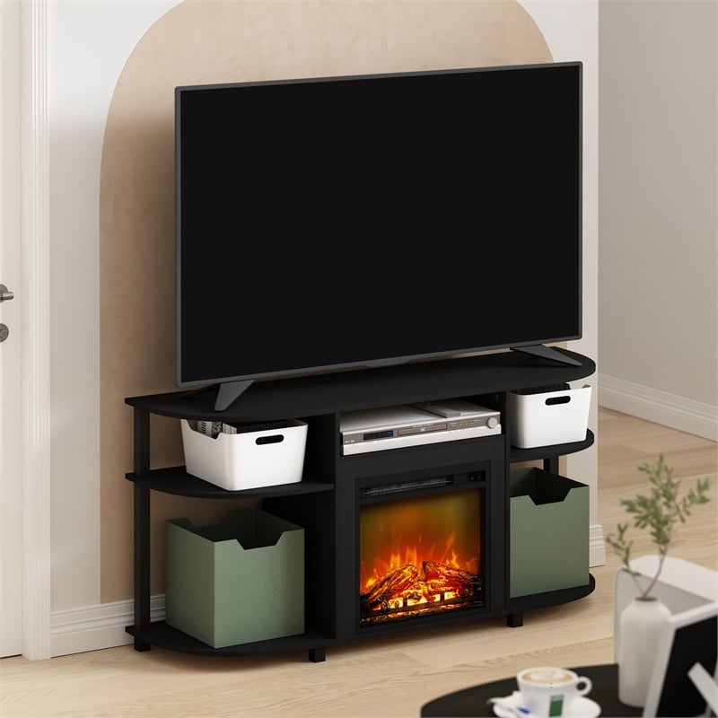 Pemberly Row Open Storage Curved Entertainment Center Stand with Americano