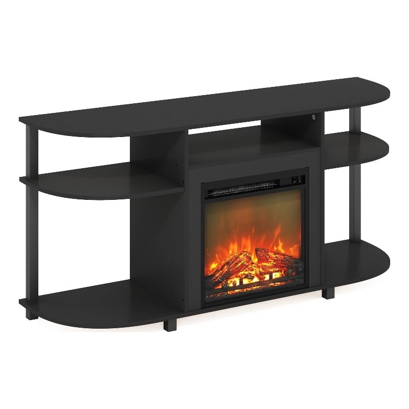 Pemberly Row Open Storage Curved Entertainment Center Stand with Americano