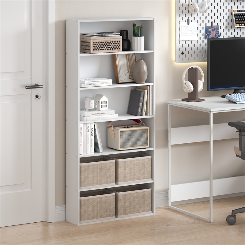 Pemberly Row 6-Tier Open Shelf Bookcase 7x24x53-inches in White