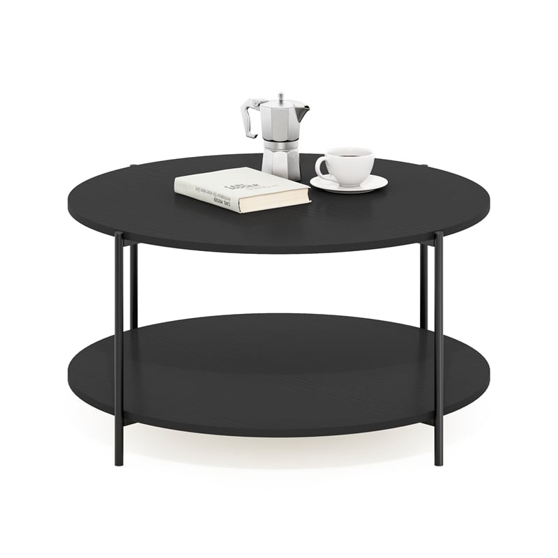 Pemberly Row 2-Tier Modern Round Coffee Table Table with Sturdy Americano/Black