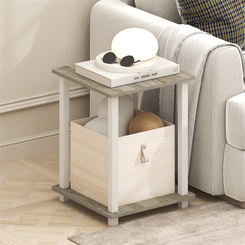 Pemberly Row Contemporary End Table in Set of Two in Light Oak/White