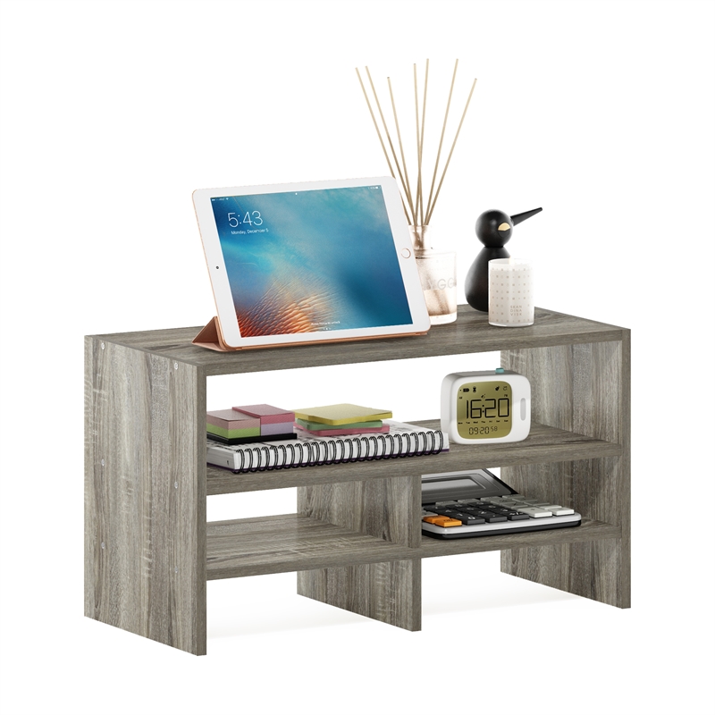 Pemberly Row Desk Top Organizing Shelf Bookcase in French Oak