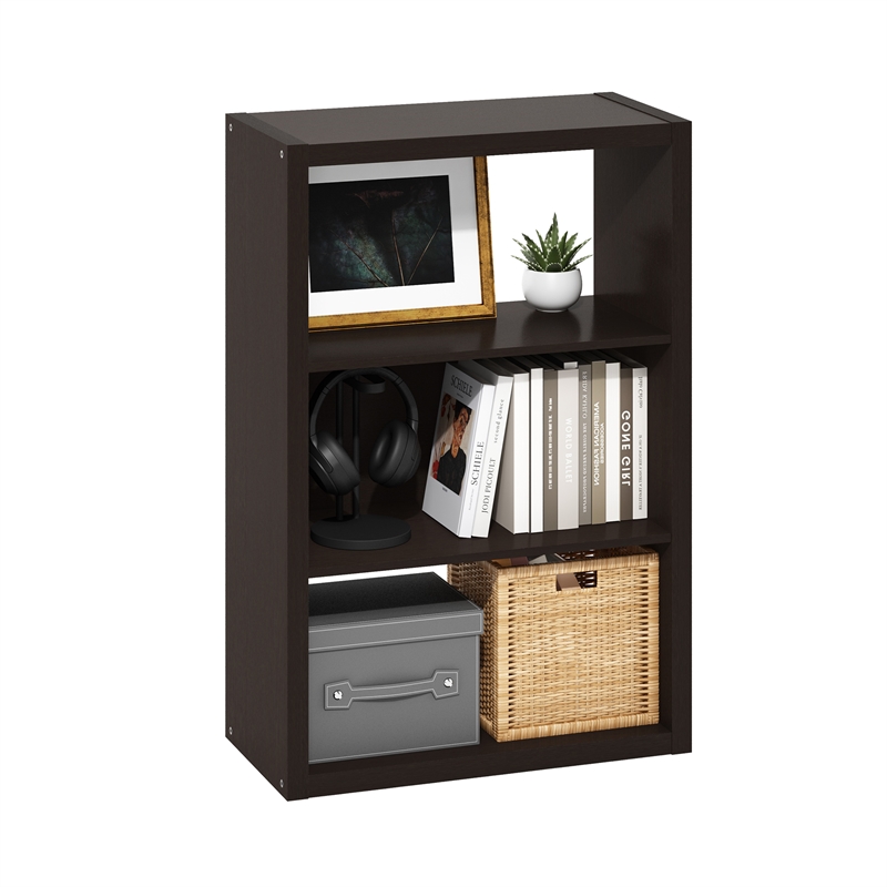 Pemberly Row 3-Tier Open Shelf Bookcase in Bookshelf in Dark Oak