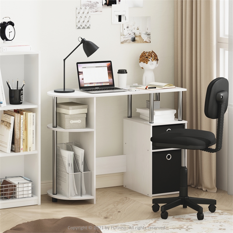Pemberly Row Computer/Study Desk with Bin Stainless Steel Tubes