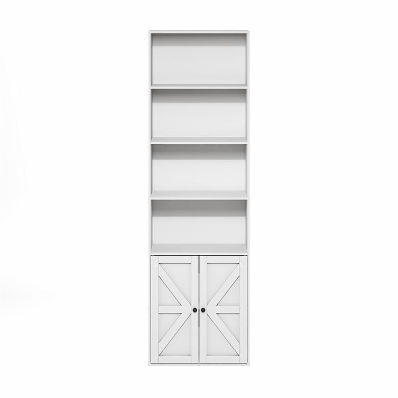 Pemberly Row Farmhouse 6-Shelf Display Bookcase with Doors in White