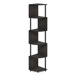 Pemberly Row 5-Tier Zigzag Corner Shelf Bookcase in Bookshelf in Espresso/Black