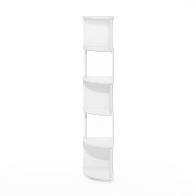 Pemberly Row 5-Tier Zigzag Corner Shelf Bookcase in Bookshelf in White