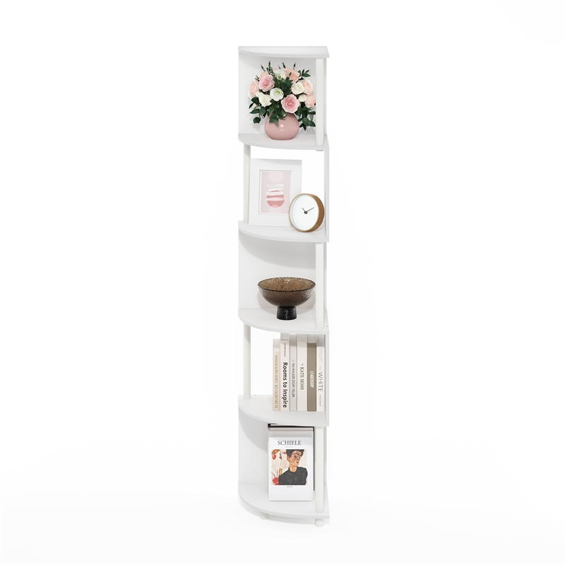 Pemberly Row 5-Tier Zigzag Corner Shelf Bookcase in Bookshelf in White