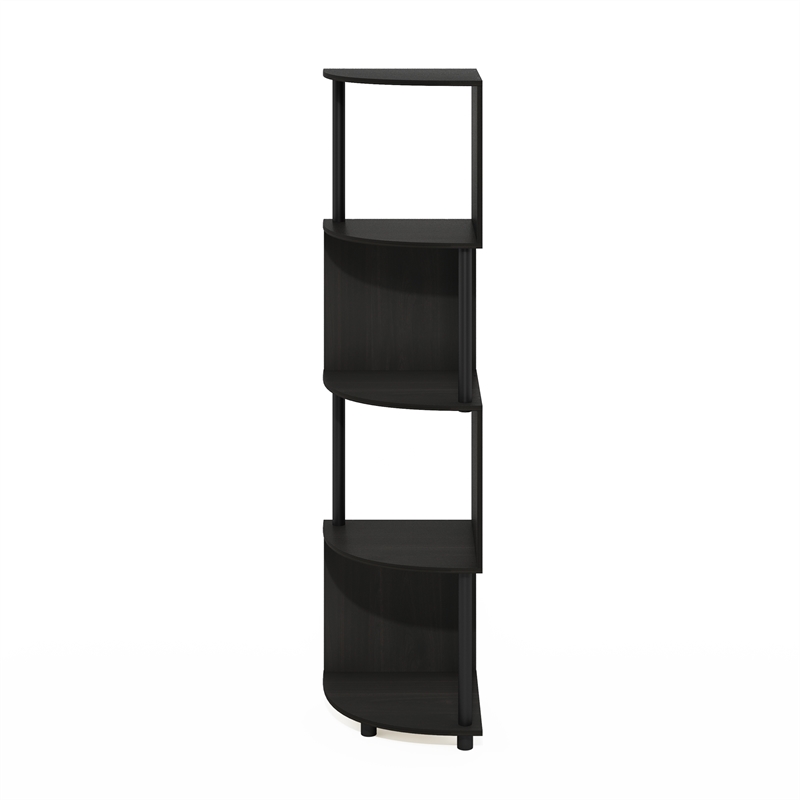 Pemberly Row 4-Tier Zigzag Corner Shelf Bookcase in Bookshelf in Espresso/Black