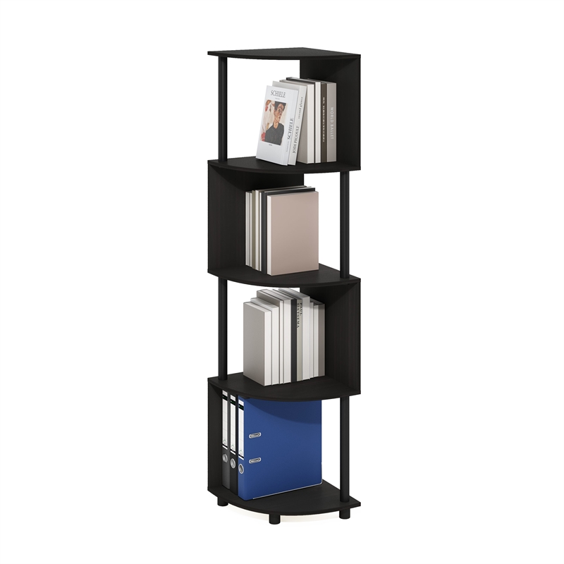 Pemberly Row 4-Tier Zigzag Corner Shelf Bookcase in Bookshelf in Espresso/Black