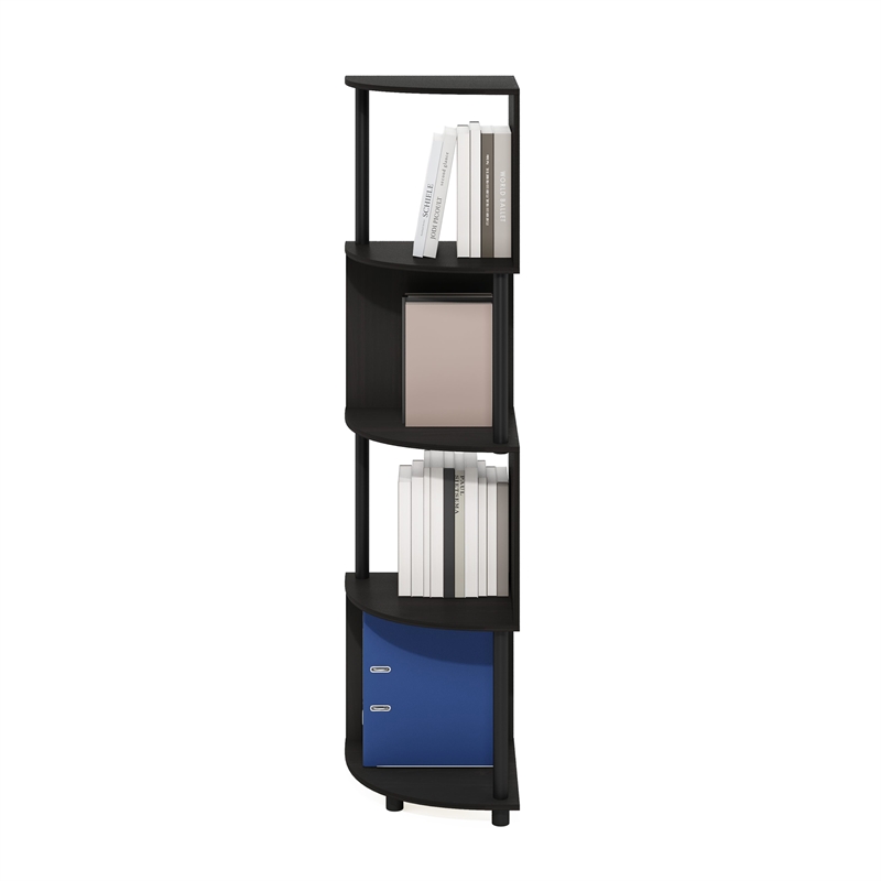 Pemberly Row 4-Tier Zigzag Corner Shelf Bookcase in Bookshelf in Espresso/Black