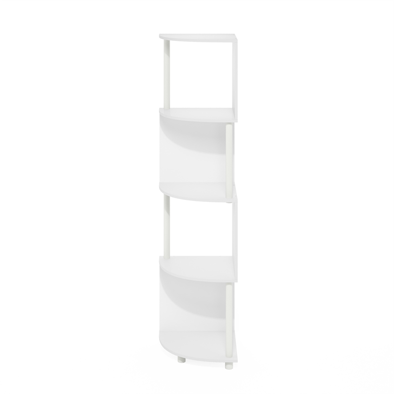 Pemberly Row 4-Tier Zigzag Corner Shelf Bookcase in Bookshelf in White