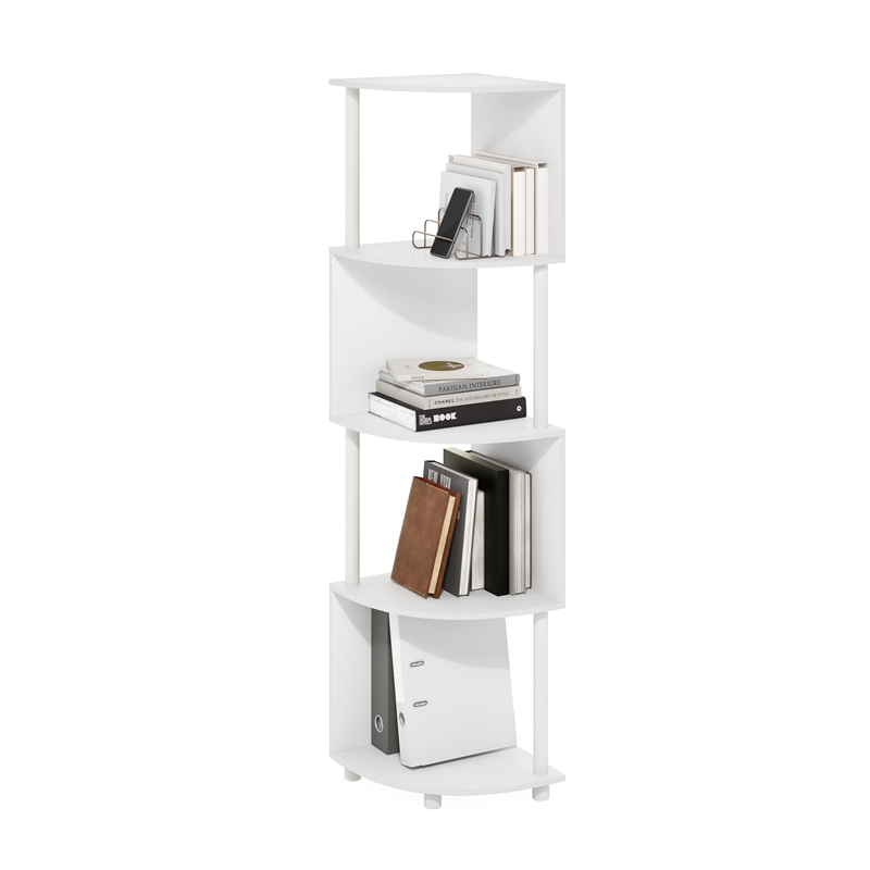 Pemberly Row 4-Tier Zigzag Corner Shelf Bookcase in Bookshelf in White