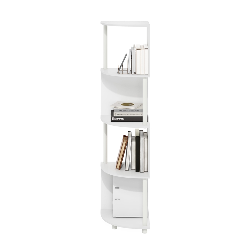 Pemberly Row 4-Tier Zigzag Corner Shelf Bookcase in Bookshelf in White