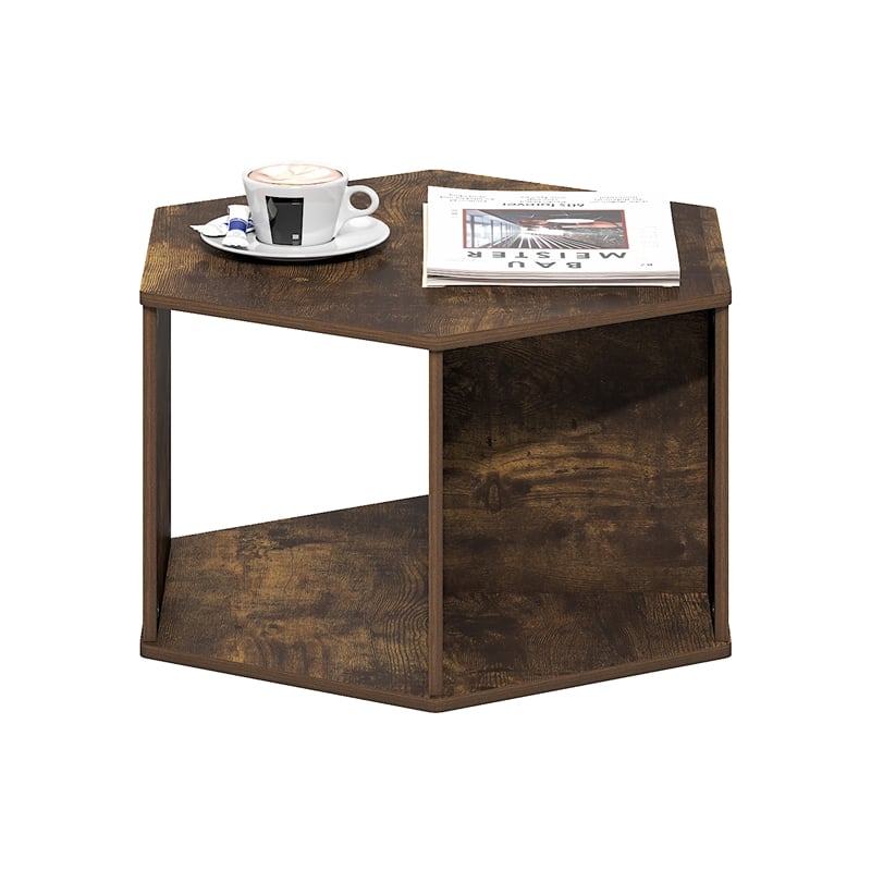 Pemberly Row Modern Hexagonal Coffee Table with Open Storage in Amber Pine