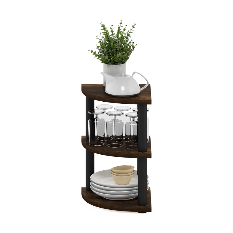 Pemberly Row 3-Tier Corner Countertop Organizer Shelf in Amber Pine/Black