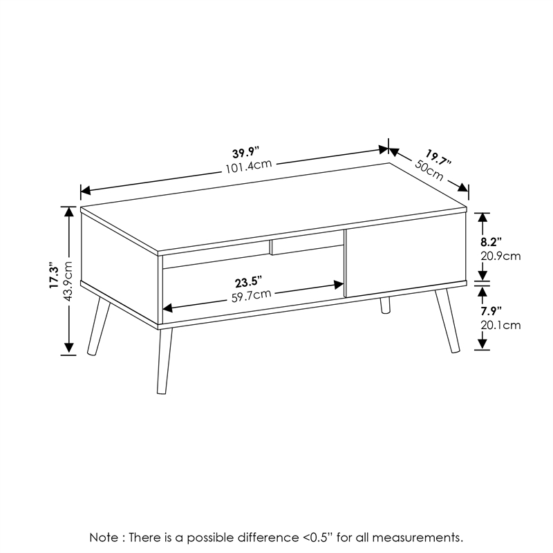 Pemberly Row Mid-Century Coffee Table with Wood Legs in Espresso