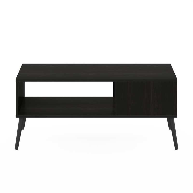 Pemberly Row Mid-Century Coffee Table with Wood Legs in Espresso