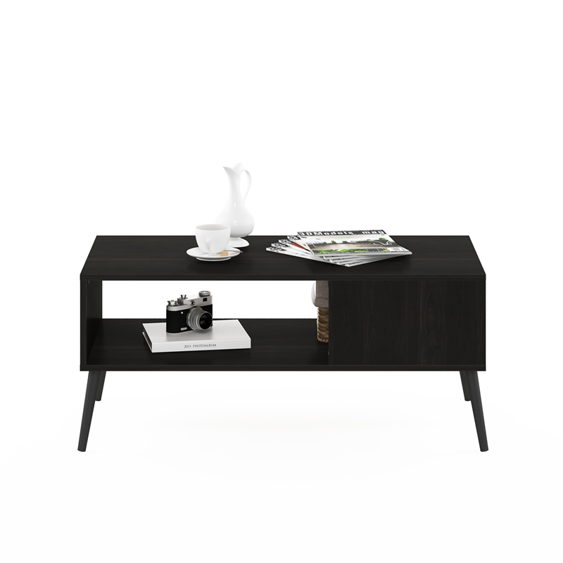 Pemberly Row Mid-Century Coffee Table with Wood Legs in Espresso