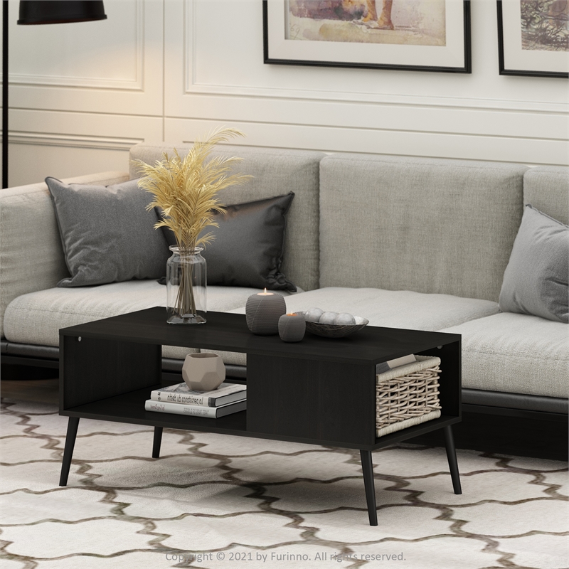 Pemberly Row Mid-Century Coffee Table with Wood Legs in Espresso