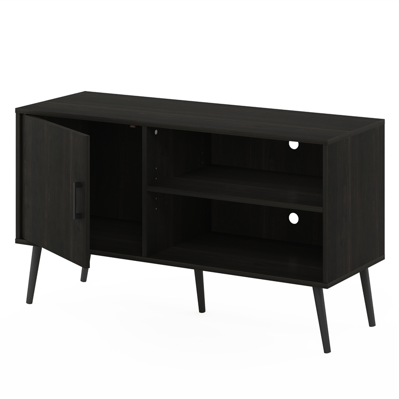 Pemberly Row Mid-Century TV Stand with Wood Legs in One Cabinet Espresso