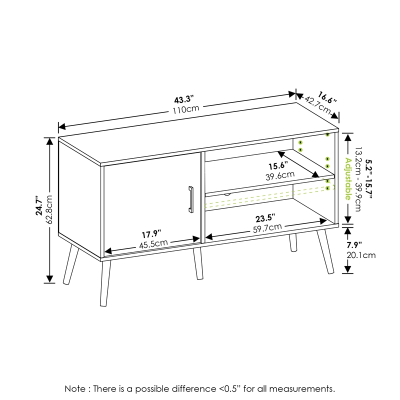 Pemberly Row Mid-Century TV Stand with Wood Legs in One French Oak Gray