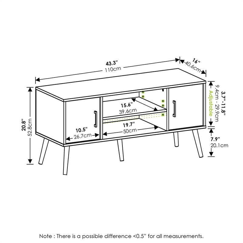 Pemberly Row Mid-Century TV Stand with Wood Legs infor TV Size Espresso