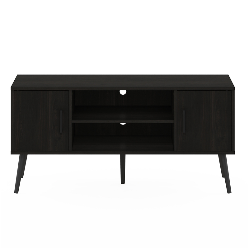 Pemberly Row Mid-Century TV Stand with Wood Legs infor TV Size Espresso