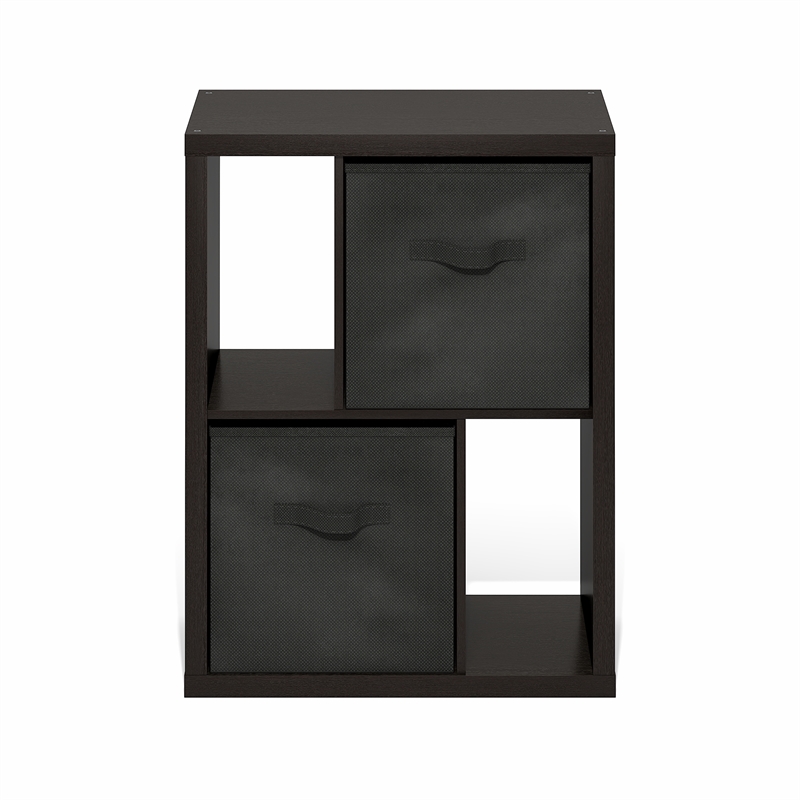 Pemberly Row Standing Storage Shelf with Two Bins in Dark Oak