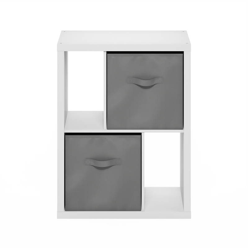 Pemberly Row Contemporary Standing Storage Shelf with Two Bins in White