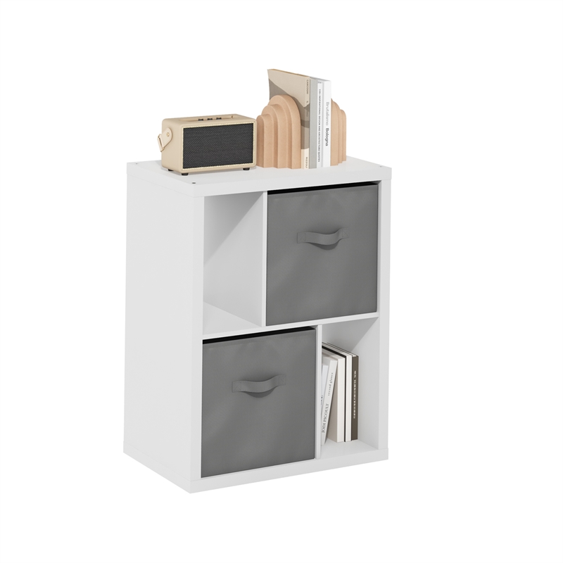 Pemberly Row Contemporary Standing Storage Shelf with Two Bins in White