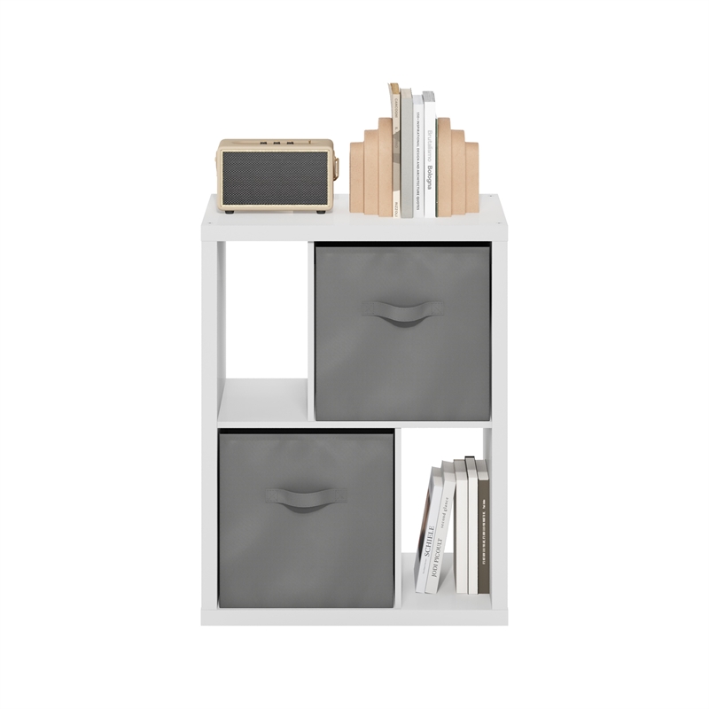 Pemberly Row Contemporary Standing Storage Shelf with Two Bins in White