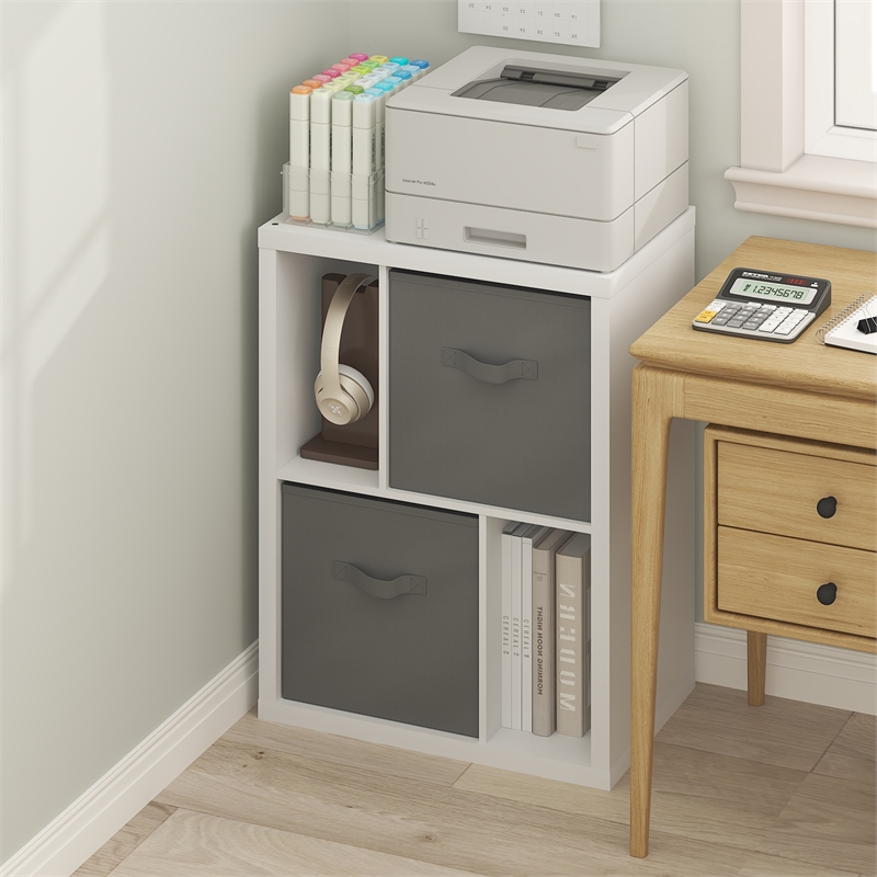 Pemberly Row Contemporary Standing Storage Shelf with Two Bins in White