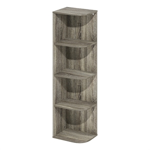 Pemberly Row 4-Tier Corner Open Shelf Bookcase in French Oak